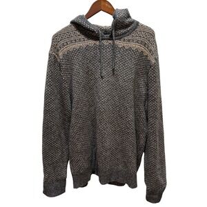 J Crew Mercantile Mens XXL Gray Fair Isle Knit Hoodie Sweater